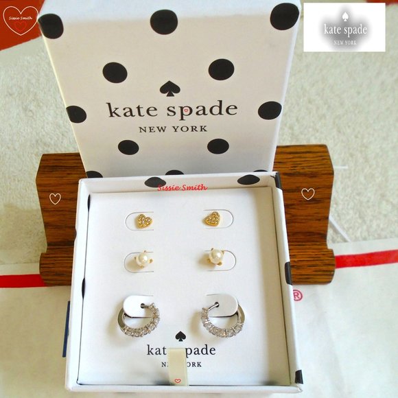 ♠️ Kate Spade ♠️ "Yours Truly" Three Earrings Boxed Set - Picture 1 of 7